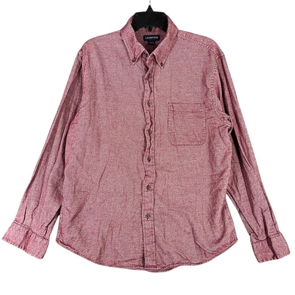 Lands End Mens L Shirt Oxford‎ Chambray Traditional Fit Classiccore Clean Fit